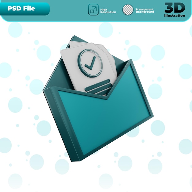 3d render e-mailpictogram goedkeuren illustratie