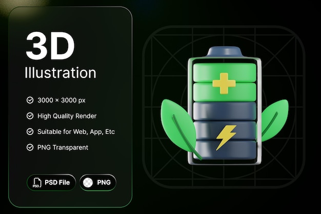 3D Render Eco Battery Earth Concept Nowoczesna ikona Ilustracje Design