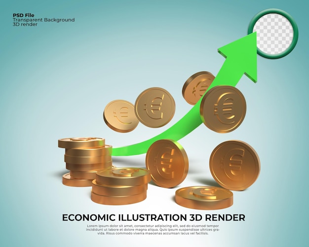 3d рендеринг экономической тенденции вверх по бычьей валюте евро для торговли на рынке форекс