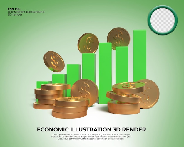 PSD 3dレンダリング経済トレンドは外国為替ビジネス取引のための強気通貨米ドルドルを上昇させる