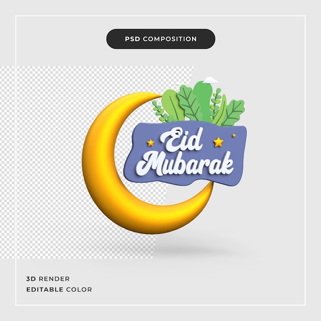 3d render eid mubarak concept