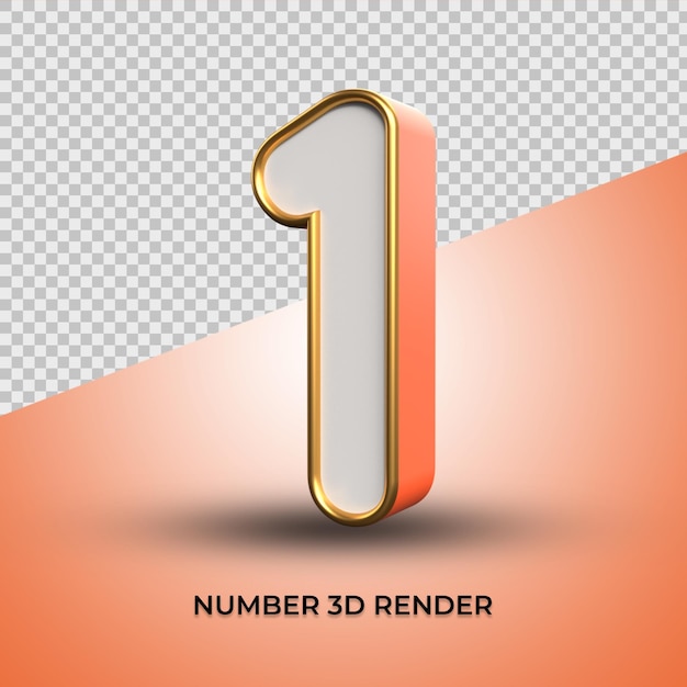 3d render elegant number 01 with gold outline style