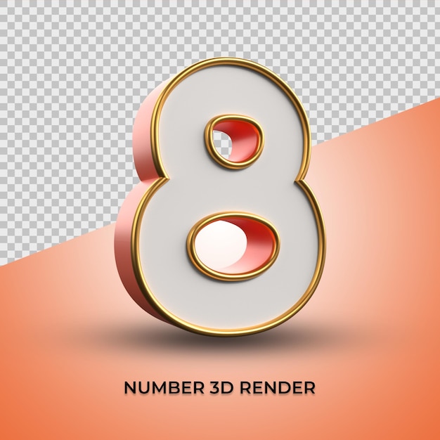 3d render elegant number 8 gold outline style