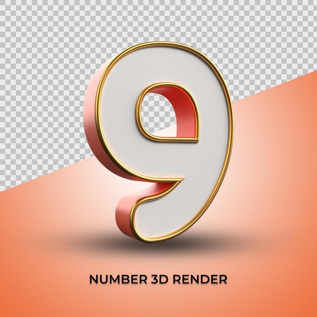 3D render elegante nummer 9 gouden omtrekstijl