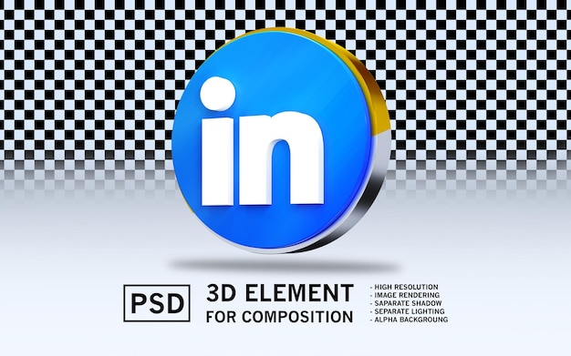 3d render element logo sosmed linkedin