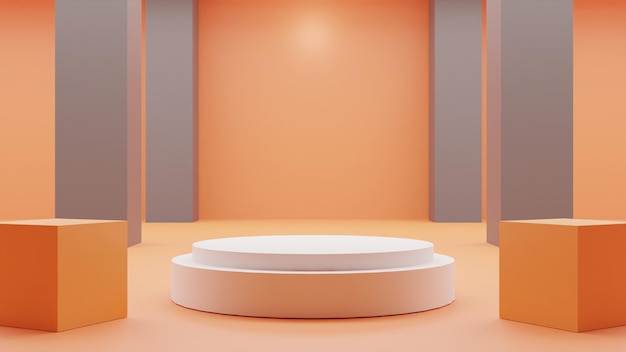 PSD 3d render empty podium with balls on orange background