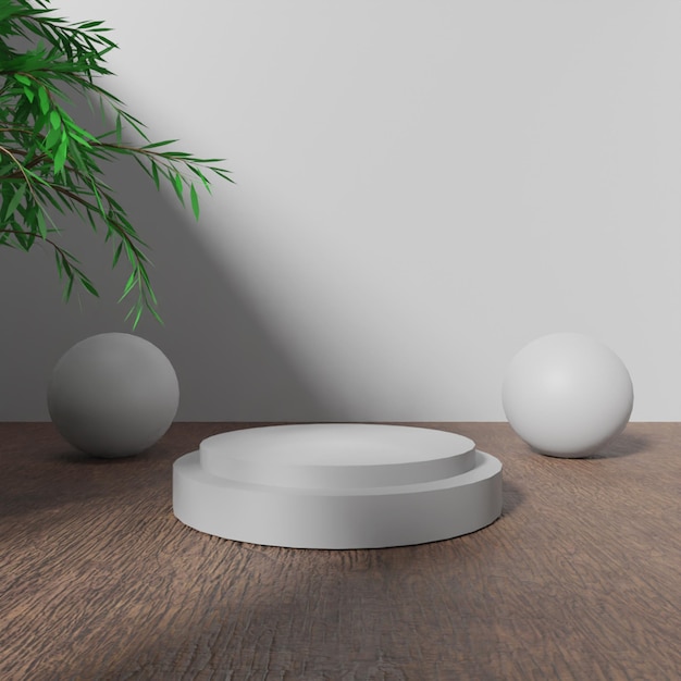 3D render empty white podium on white background With tree and sphere