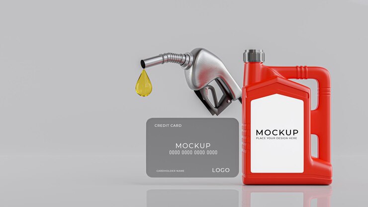 3d render of engine oil bottle with credit card for product display