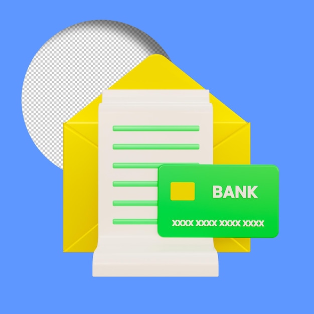 PSD rendering 3d di una busta con una fattura cartacea e una carta di credito illustrazione della busta per la fatturazione della carta di credito