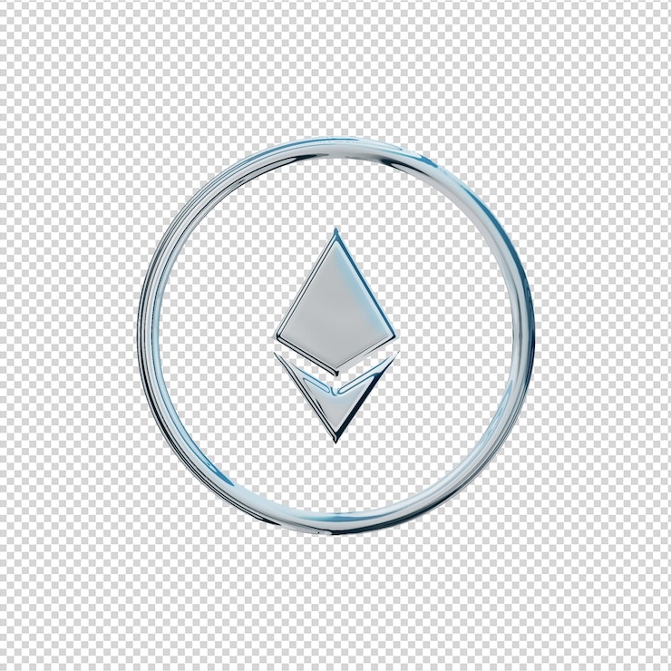 PSD 3d render ethereum icon chrome glossy