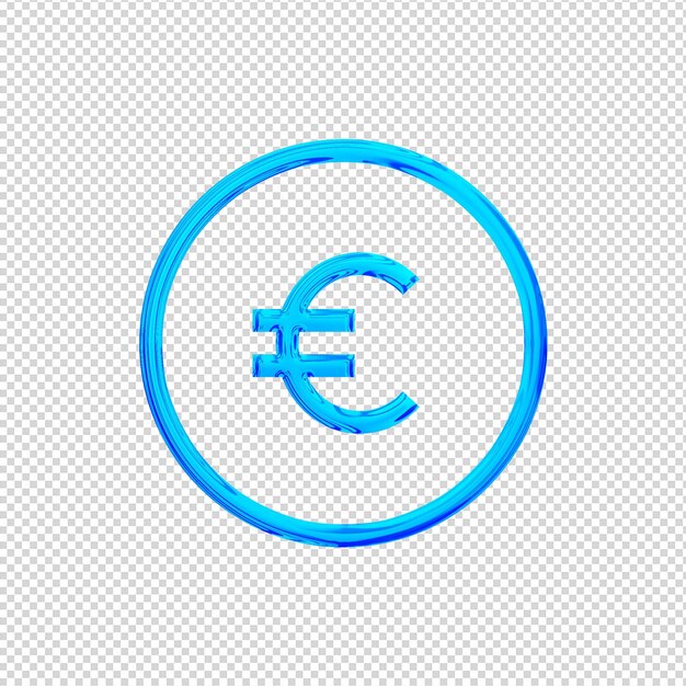 PSD rendering 3d icona euro blu lucido