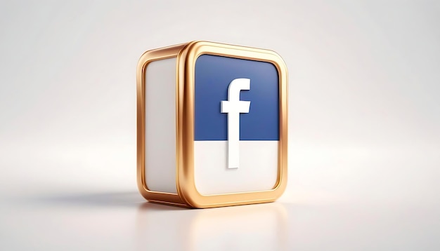 PSD 3d render facebook icon gold social media f letter lowercase transparent icon for ui design