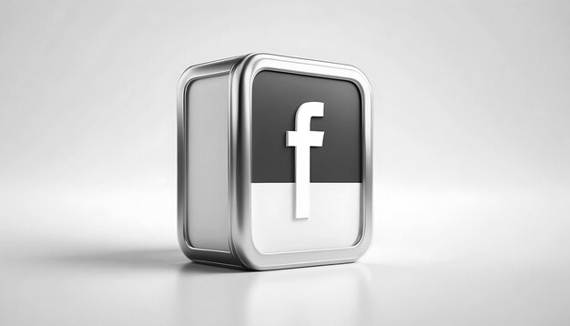 PSD 3d render facebook icon metallic social media f letter lowercase transparent icon for ui design