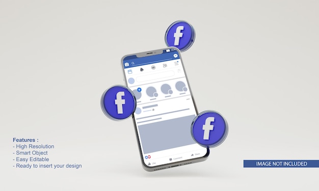 3d render facebook illustratie mobiele telefoon mockup