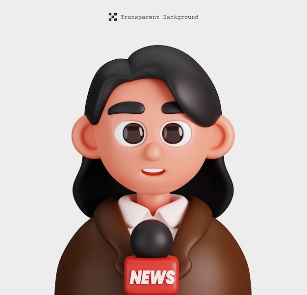 Rendering 3d di personaggi di una giornalista donna isolati icone avatar di professioni e occupazioni