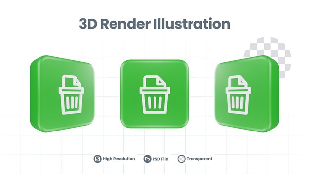 PSD 3d render file delete trash bin icon for web mobile app social media promotion