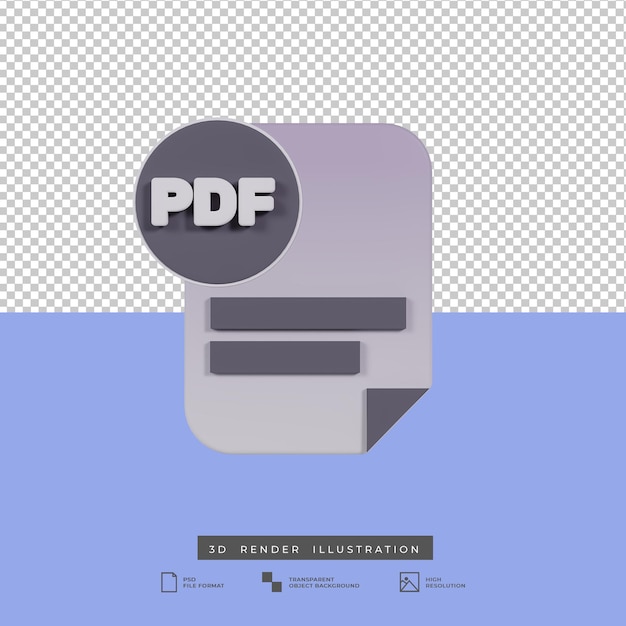 PSD icona del formato pdf del file di rendering 3d