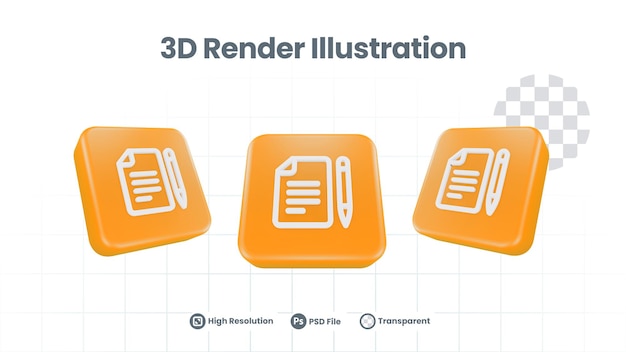 Иконка ручки 3d render для веб-мобильного приложения в социальных сетях