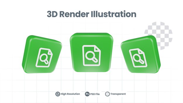 Web モバイル アプリのソーシャル メディア プロモーションの 3 d レンダリング ファイル検索アイコン