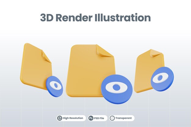 File di rendering 3d visto icona con carta arancione e blu visto