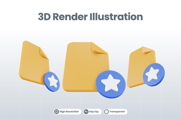 3d render file star icon with orange file paper and blue star