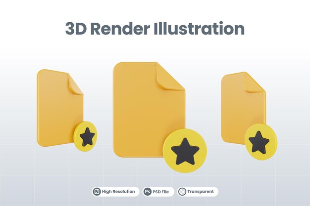 3d render file star icon with orange file paper and yellow star