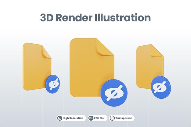 3d render file unseen icon with orange file paper and blue unseen