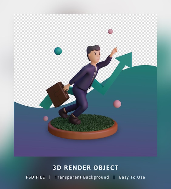 3d render of financial growing up infographics illustration with statistic and character