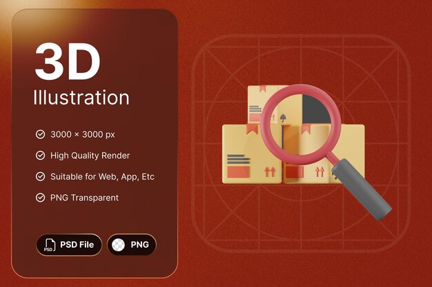 PSD 3d 렌더링 찾기 패키지 쇼핑 개념 현대 아이콘 일러스트 디자인