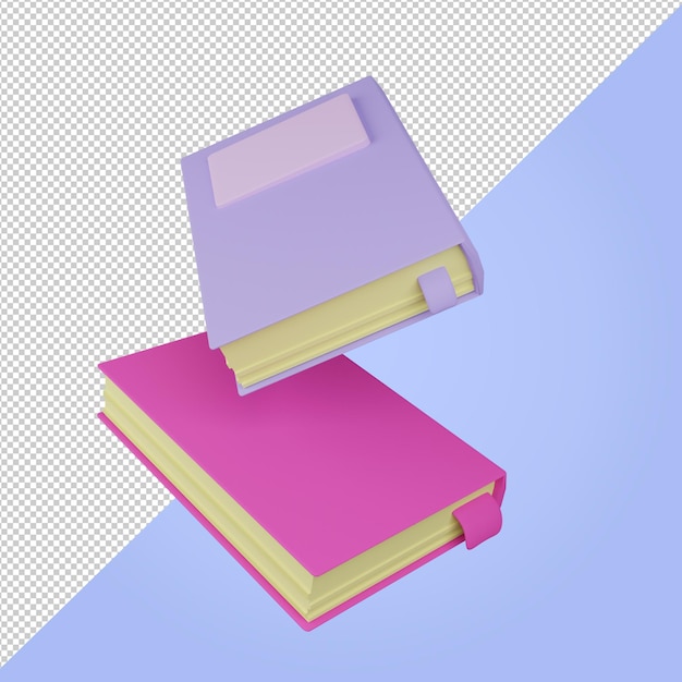 PSD 3d render fioletowe i różowe pływające książki ikona edukacja