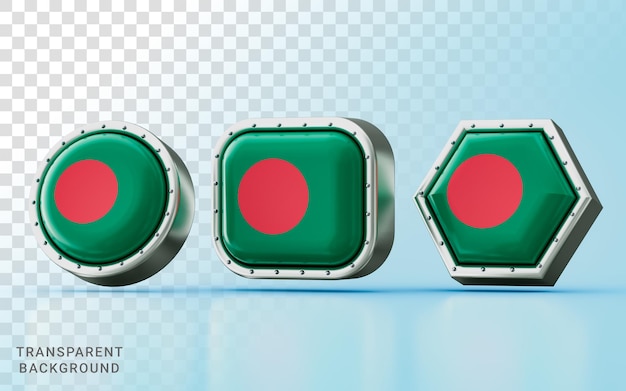 PSD 3d render flag signs of bangladesh in three different shape frame circle square and hexagon