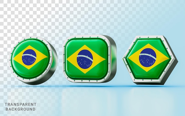 3d 렌더링 세 가지 다른 모양 프레임 원 사각형 및 육각형에서 브라질의 국기 표시