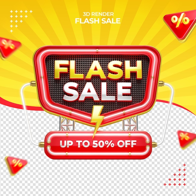 3d render flash sale discount with neon light premium psd