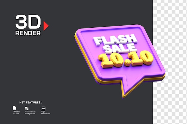 3d render flash verkoop 10.10 korting geïsoleerd. handig voor e-commerce en online winkelen illustratie