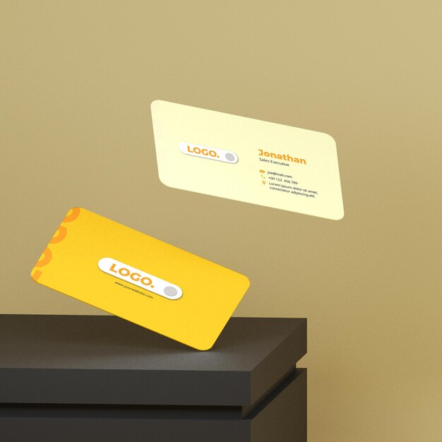 3d Render Floating Card Name Mockup Side View With Black Podium