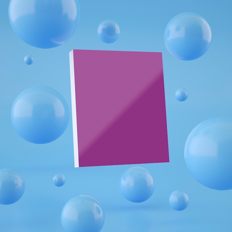 PSD 3d render of floating post with spheres