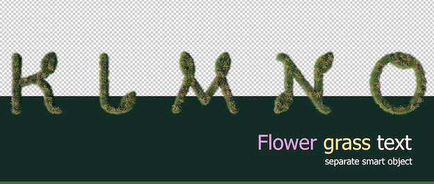 3D render Flower Grass Alfabetletters K ingesteld op O