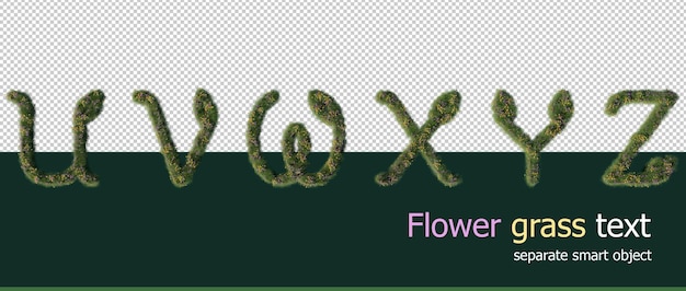 3d render Flower Grass alphabet letters set U to Z