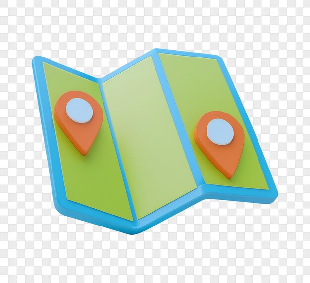 3D Render of a Folded Map with Location Markers