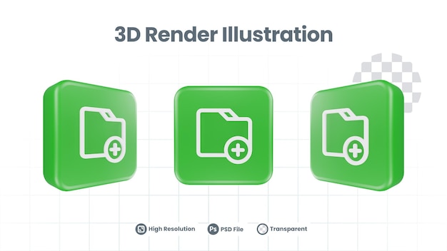 PSD 3d 렌더링 폴더는 웹 모바일 앱 소셜 미디어 프로모션을 위한 새 아이콘을 추가합니다.
