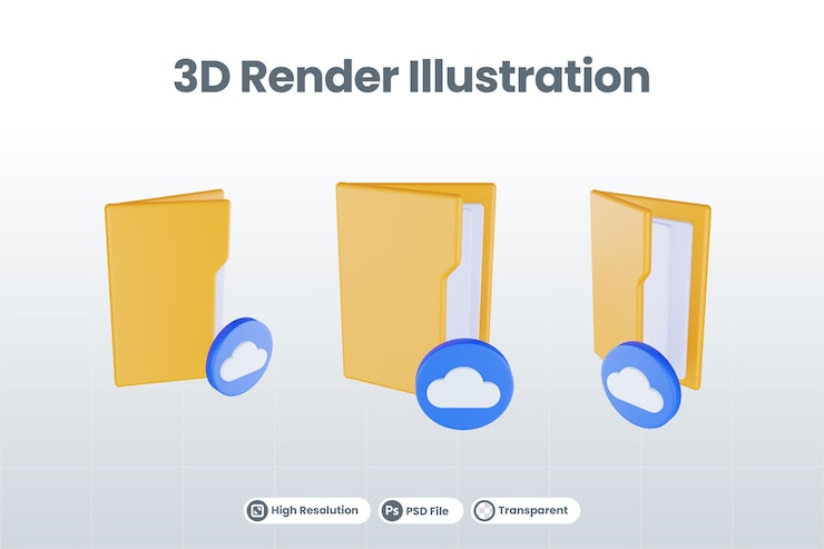 PSD 3d render folder cloud icon with orange file folder and blue cloud