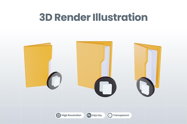 3d render folder copy icon with orange file folder and black copy