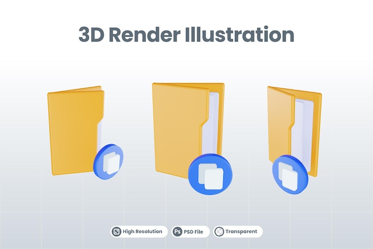 PSD 주황색 파일 폴더와 파란색 복사본이 있는 3d 렌더링 폴더 복사 아이콘
