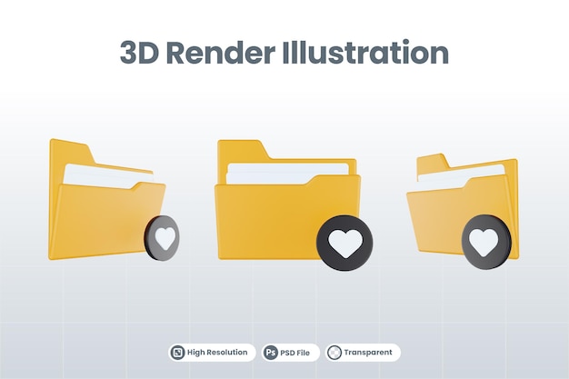 3d render folder favorite icon with orange file folder and black favorite