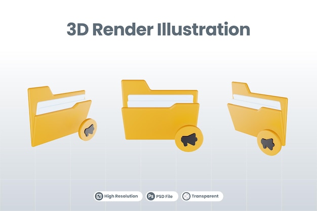 オレンジ色のファイルフォルダと黄色のメガホンと3dレンダリングフォルダメガホンアイコン