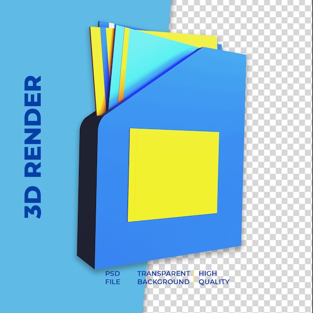 PSD 3d render folder office icon with transparent background