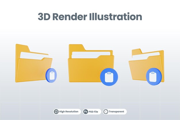 3d render folder paste icon with orange file folder and blue paste