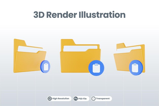 Значок вставки папки 3d визуализации с оранжевой папкой и синей пастой