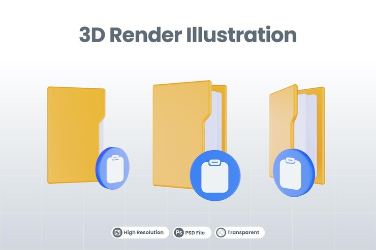PSD 3d render folder paste icon with orange file folder and blue paste