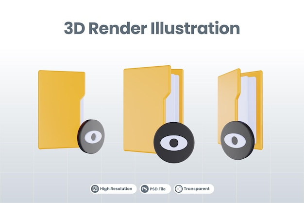 주황색 파일 폴더와 검정색이 있는 3d 렌더링 폴더 본 아이콘